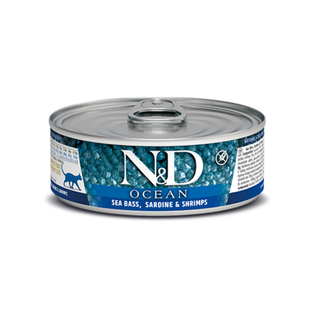 Farmina N&D Wet Cat Food -  Ocean Sea Bass, Sardine & Shrimp Canned