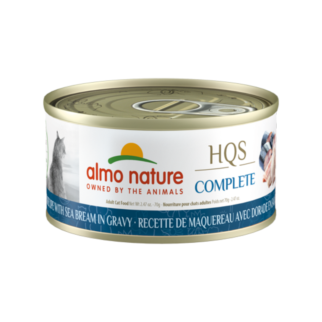 Almo Nature Wet Cat Food - HQS Complete Mackerel Recipe with Sea Bream in gravy Canned 