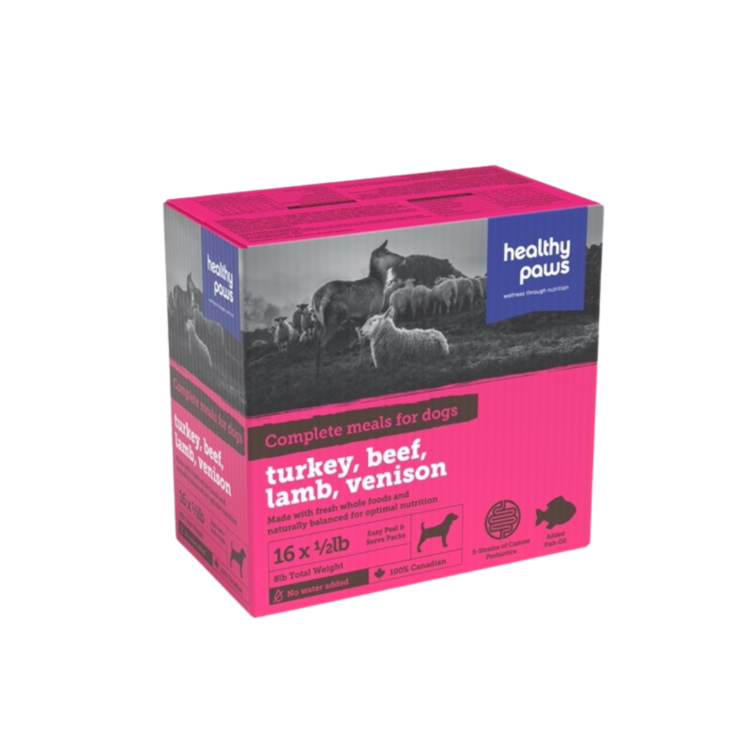 Healthy Paws Frozen Dog Food - Turkey, Beef, Lamb, Venison - Canine Complete