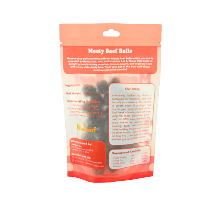 NuWoof Dehydrated Dog and Cat Treats - Meaty Beef Ball