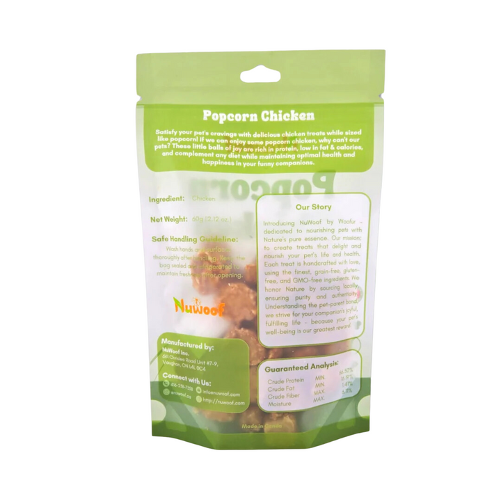 NuWoof Dehydrated Dog and Cat Treats - Popcorn Chicken