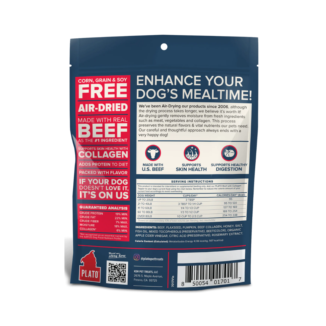 Plato Air Dried Dog Food Toppers - Beef & Collagen