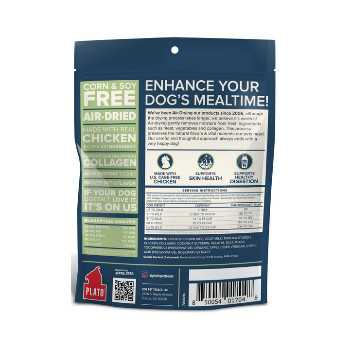 Plato Air Dried Dog Food Toppers - Chicken with Goat Milk & Collagen