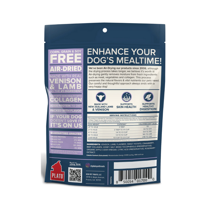 Plato Air Dried Dog Food Toppers - Venison, Lamb & Collagen