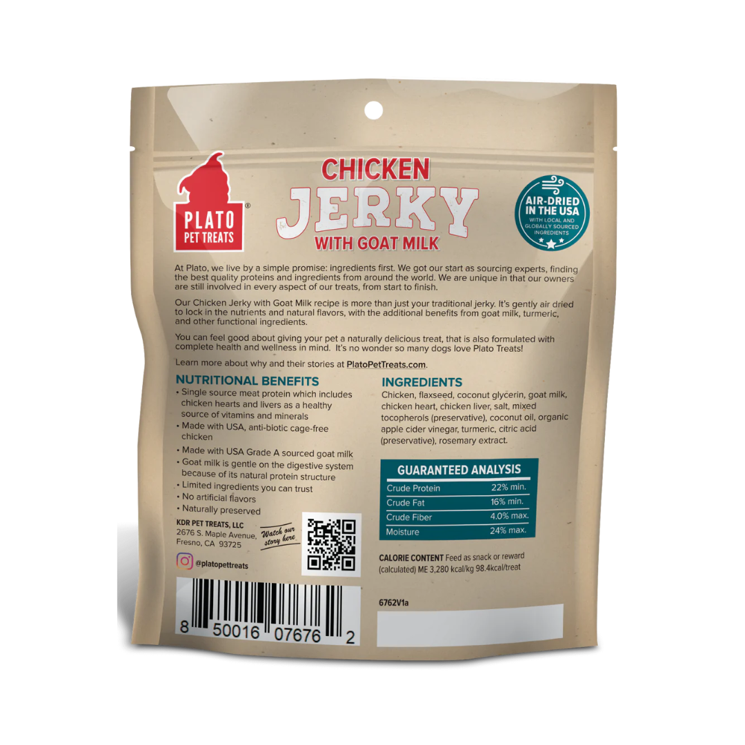 Plato Air Dried Dog Treats - Chicken with Goat's Milk Jerky