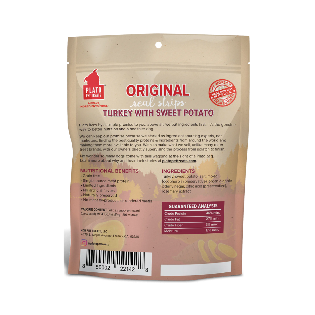 Plato Air Dried Dog Treats - Original Real Strips Turkey With Sweet Potato