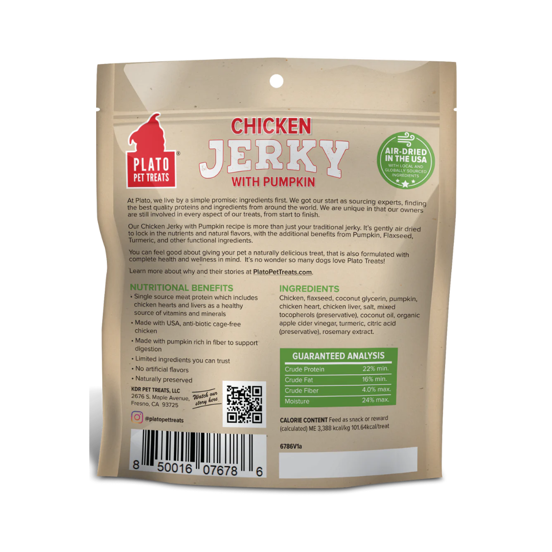 Plato Air Dried Dog Treats - Chicken Jerky with Pumpkin