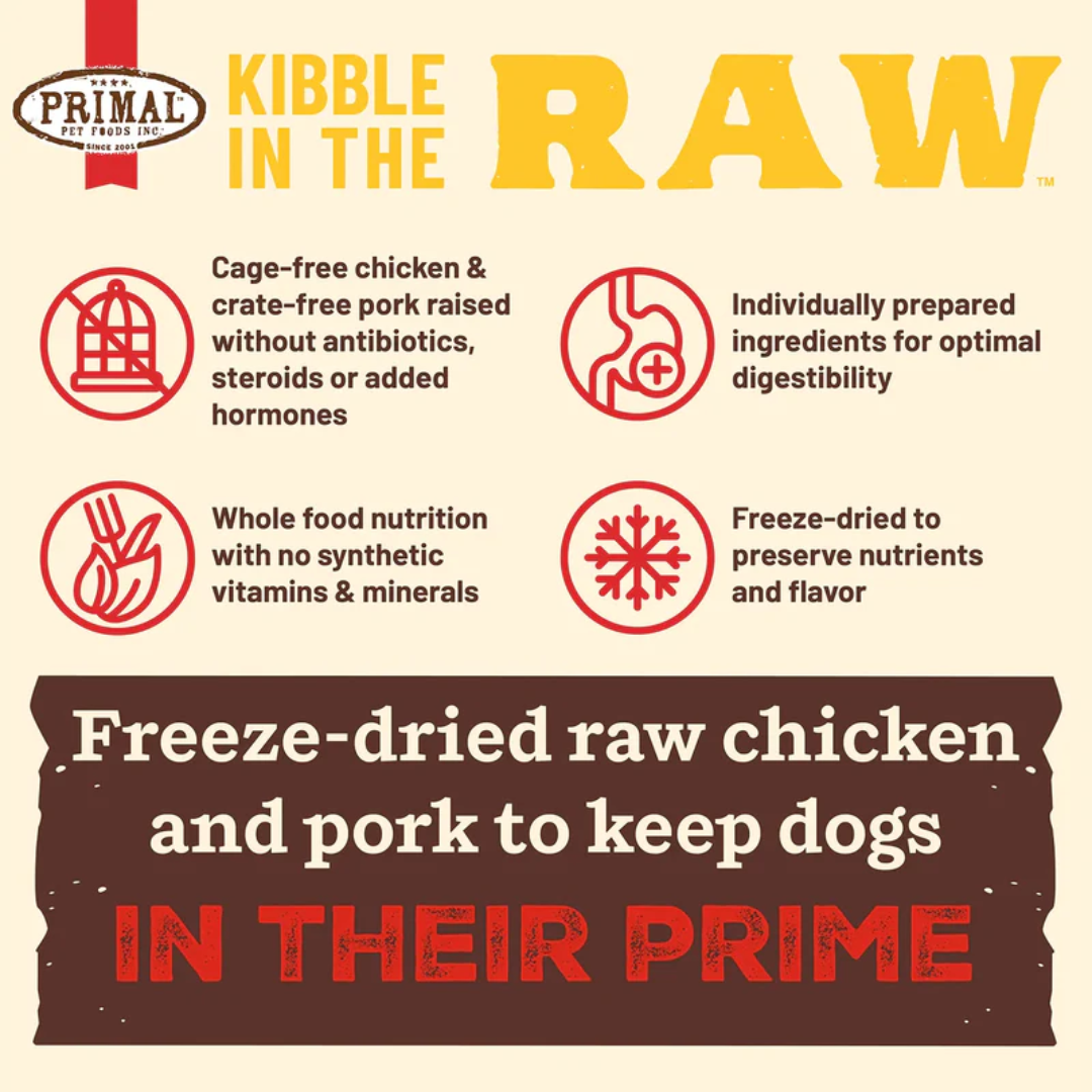 Primal Freeze Dried Dog Food - Kibble in the Raw Puppy Chicken & Pork Recipe