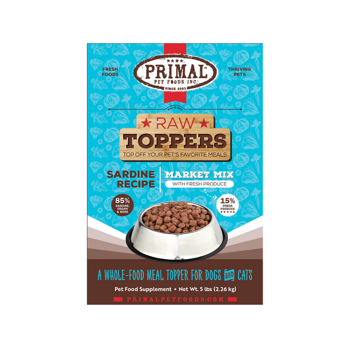 Primal Frozen Dog & Cat Food Toppers - Market Mix Sardines Recipe