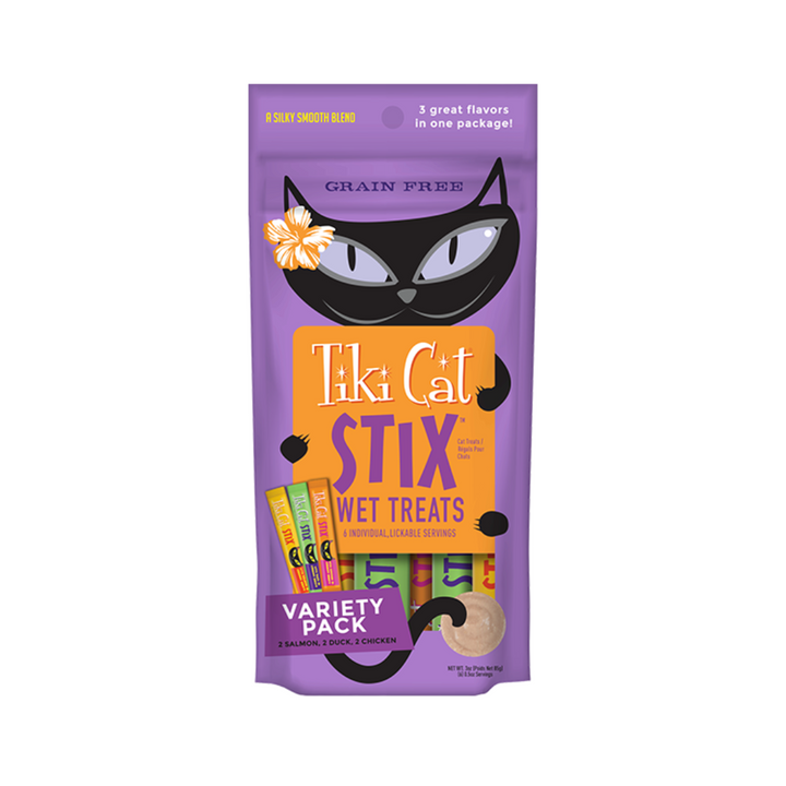 Tiki Cat Wet Cat Treats -  STIX Variety Pack with Duck, Salmon and Chicken Pouch 