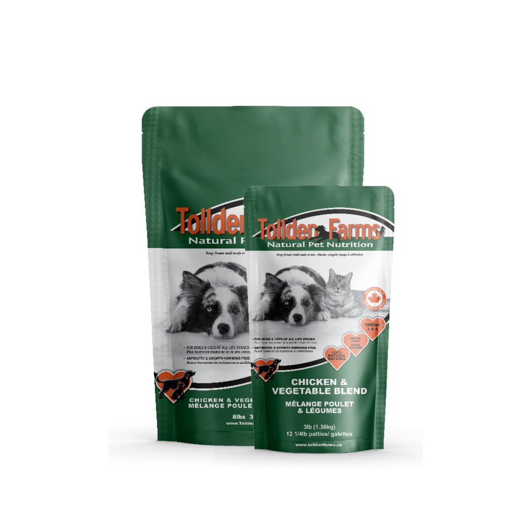 Tollden Farms Frozen Dog and Cat Food - Chicken & Vegetable Blend
