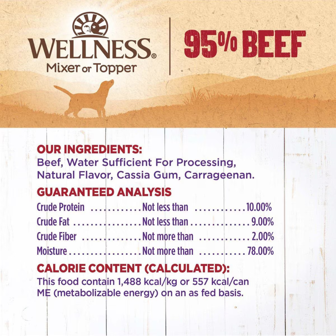 Wellness Wet Dog Food Toppers & Mixers - Complete Health 95% Recipe Beef Canned