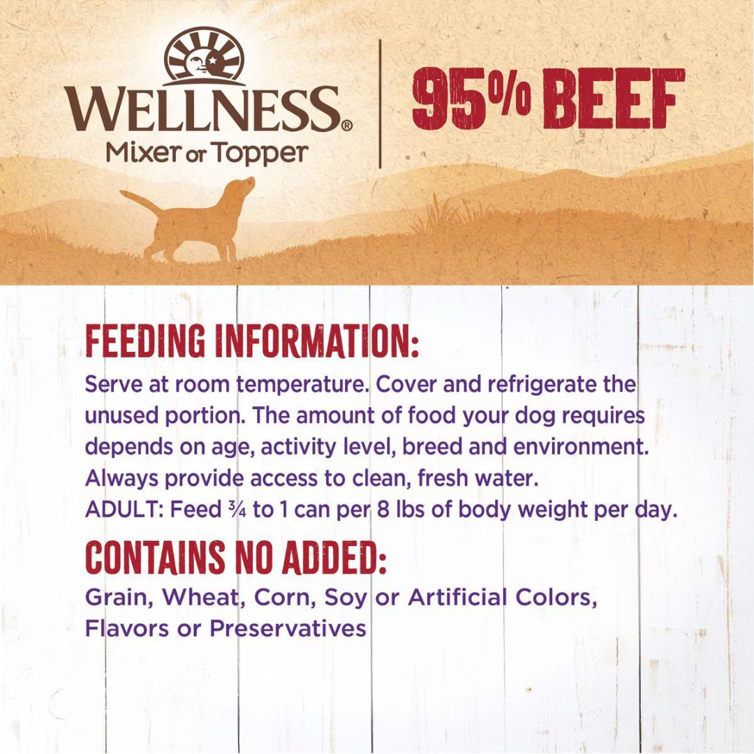 Wellness Wet Dog Food Toppers & Mixers - Complete Health 95% Recipe Beef Canned