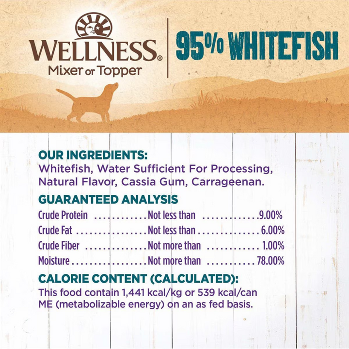 Wellness Wet Dog Food Toppers & Mixers - Complete Health 95% Recipe Whitefish