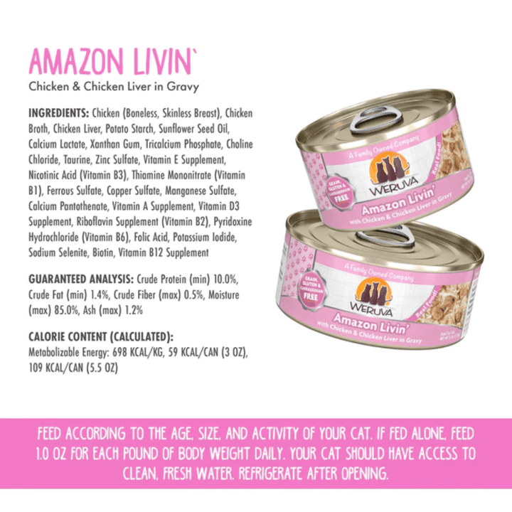 Weruva Wet Cat Food - Amazon Livin' with Chicken & Chicken Liver in Gravy Canned 