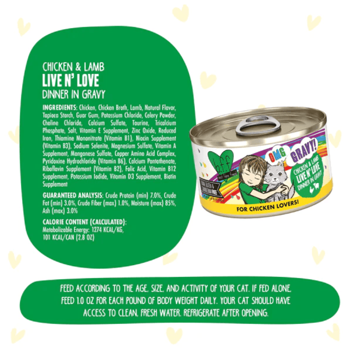 Weruva Wet Cat Food - BFF OMG Gravy Chicken & Lamb Live N' Love in Gravy Canned 