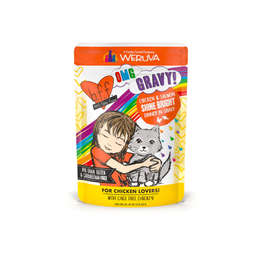 Weruva Wet Cat Food - BFF OMG Gravy Chicken & Salmon Shine Bright Chicken & Salmon Dinner in Gravy Pouch 