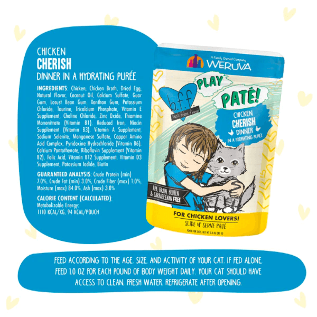 Weruva Wet Cat Food - BFF PLAY Paté Chicken Cherish Chicken Dinner in a Hydrating Purée Pouch 