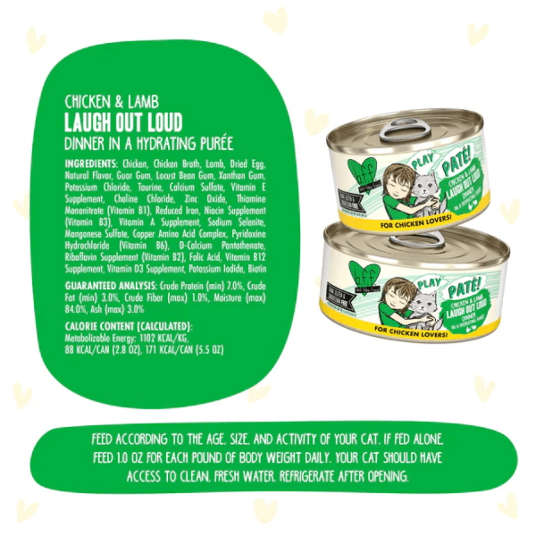 Weruva Wet Cat Food - BFF PLAY Paté Chicken & Lamb Laugh Out Loud in a Hydrating Purée Canned 