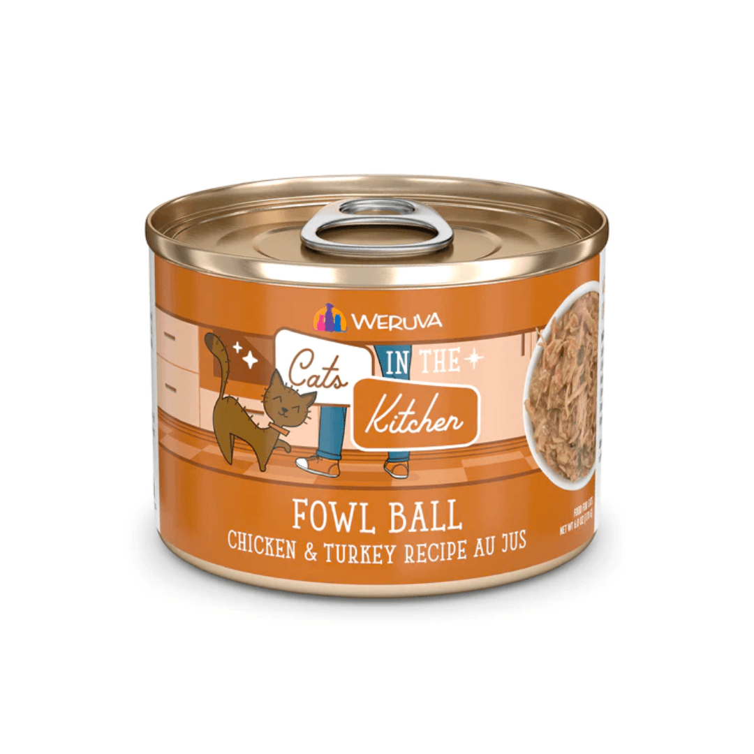 Weruva Wet Cat Food - Cats in the Kitchen Fowl Ball Chicken and Turkey Recipe Au Jus Canned 