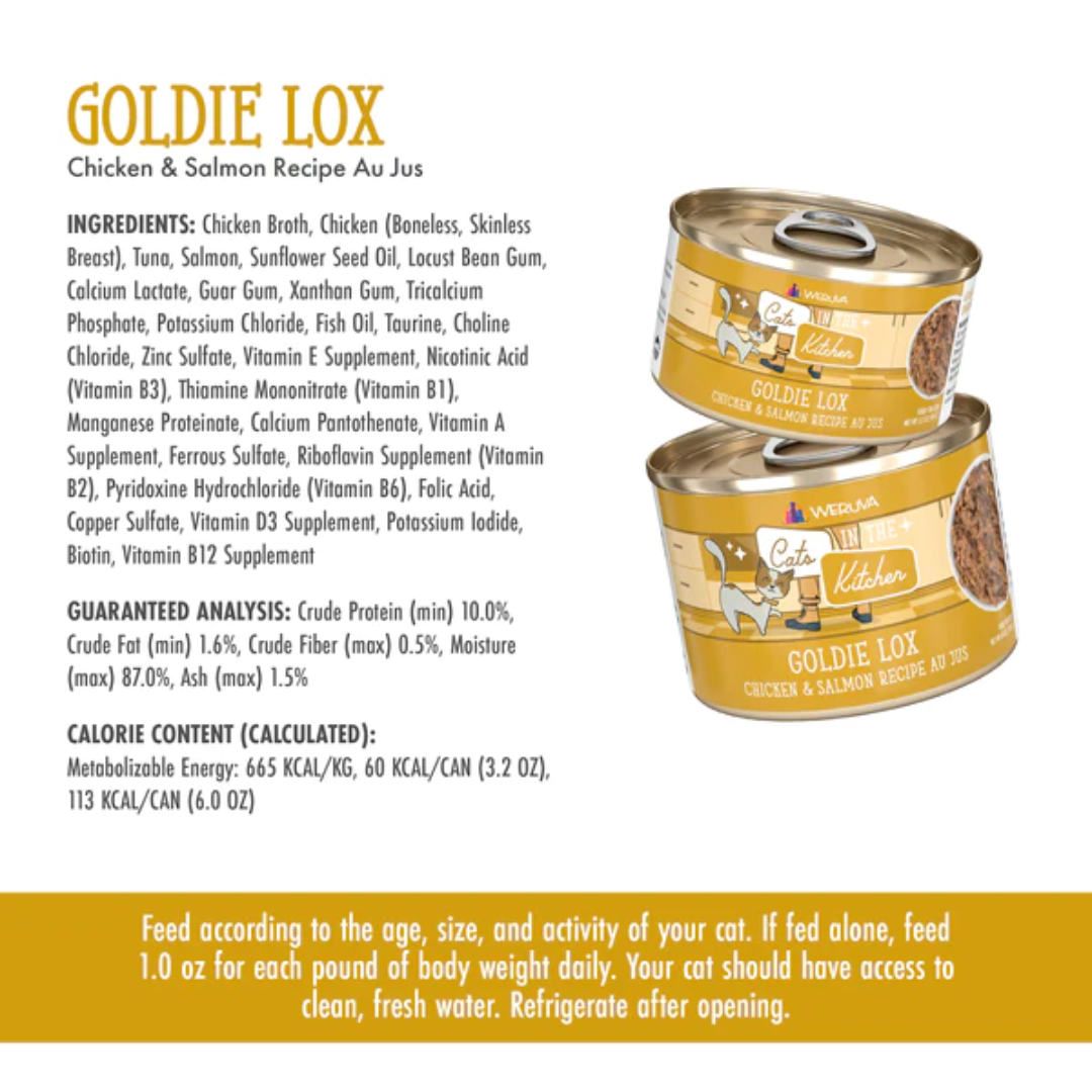 Weruva Wet Cat Food - Cats in the Kitchen Goldie Lox Chicken and Salmon Recipe Au Jus Canned 