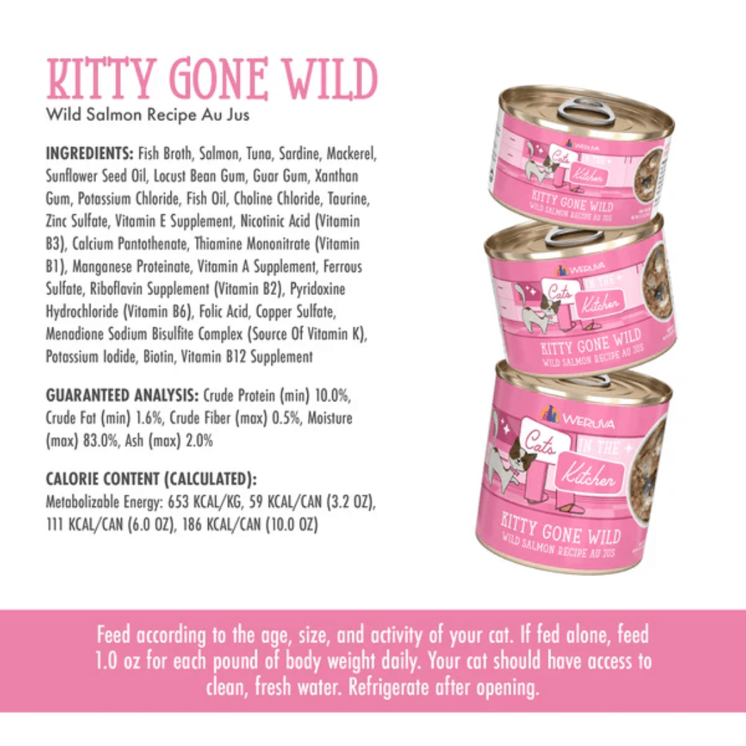 Weruva Wet Cat Food - Cats in the Kitchen Kitty Gone Wild Wild Salmon Recipe Au Jus Canned 