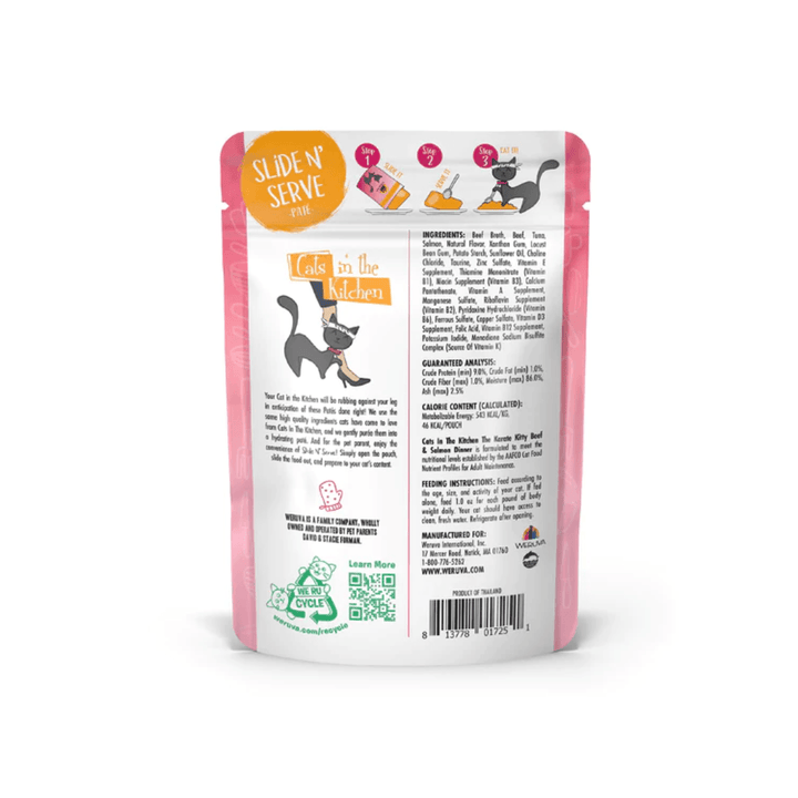 Weruva Wet Cat Food - Cats in the Kitchen The Karate Kitty Beef & Salmon in a Hydrating Puree Pouch 