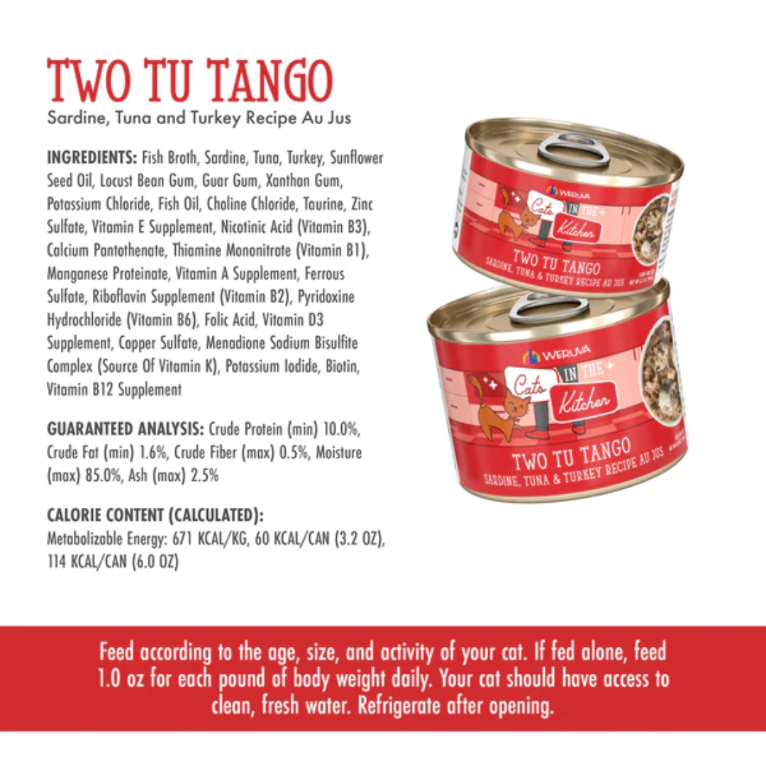 Weruva Wet Cat Food - Cats in the Kitchen Two Tu Tango Sardine, Tuna and Turkey Au Jus Canned 