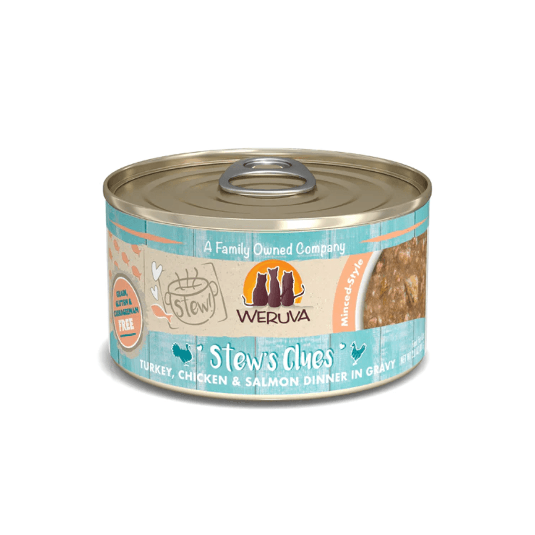 Weruva Wet Cat Food - Stew's Clues Turkey, Chicken & Salmon in Gravy 