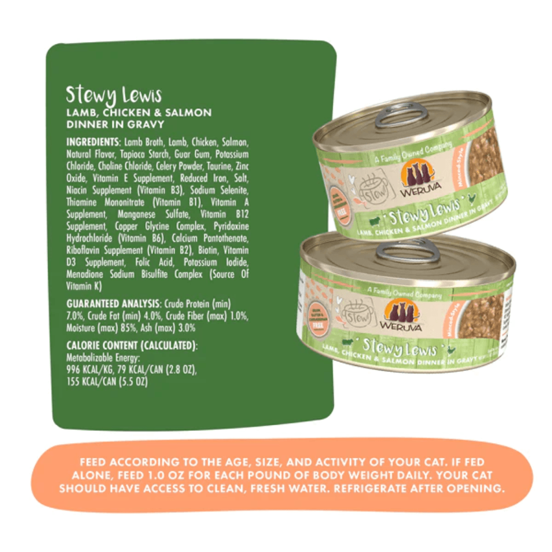 Weruva Wet Cat Food - Stewy Lewis Lamb, Chicken & Salmon in Gravy Canned 