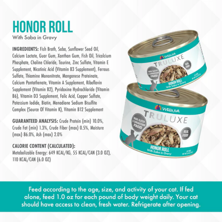 Weruva Wet Cat Food - TRULUXE Honor Roll with Saba in Gravy Canned 