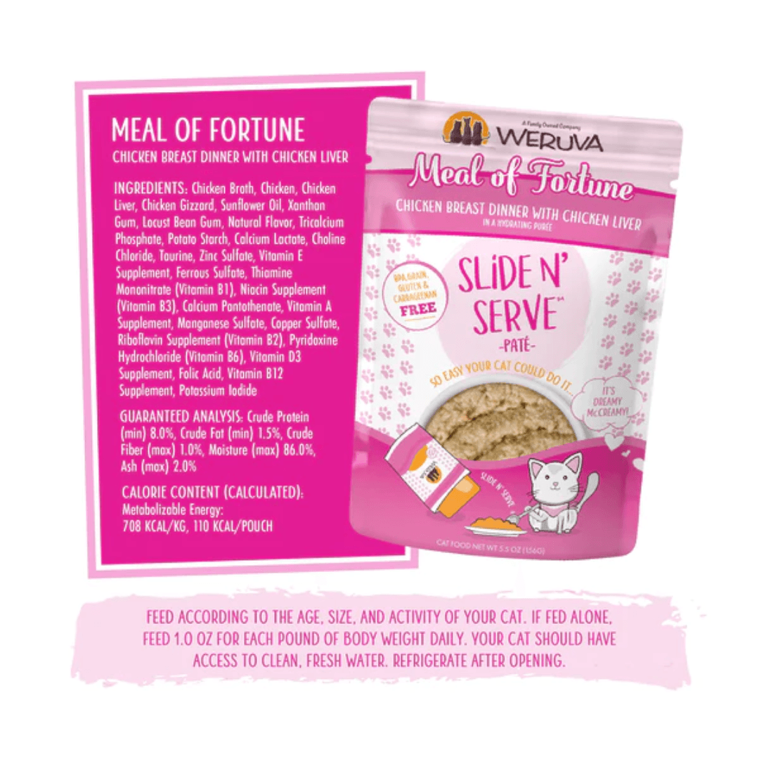 Weruva Wet Cat Food - Weruva Cat Paté  Meal of Fortune Chicken Breast Dinner With Chicken Liver in a Hydrating Purée Pouch 