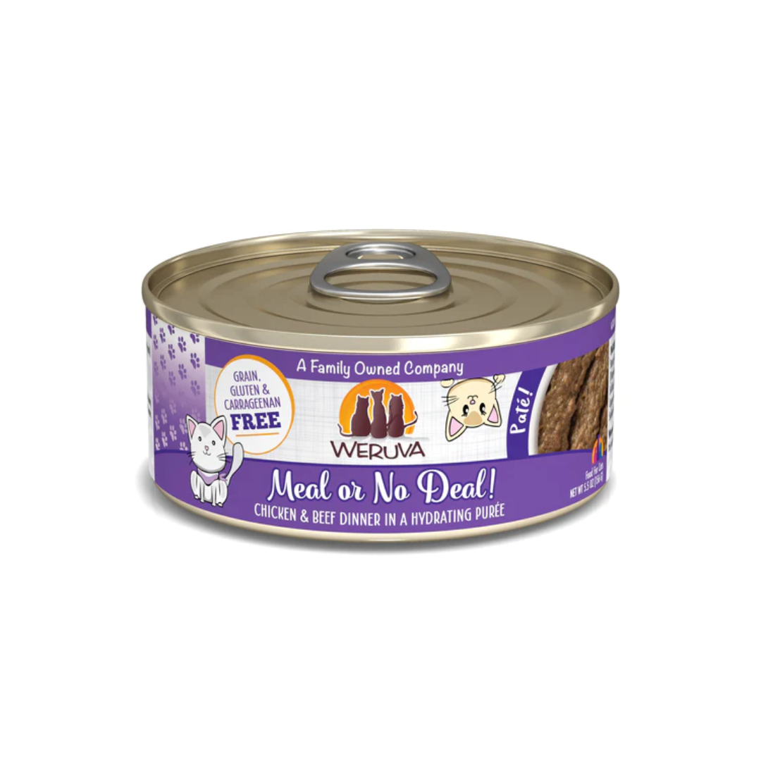 Weruva Wet Cat Food - Weruva Cat Paté  Meal or No Deal! Chicken & Beef Dinner in a Hydrating Purée Canned 