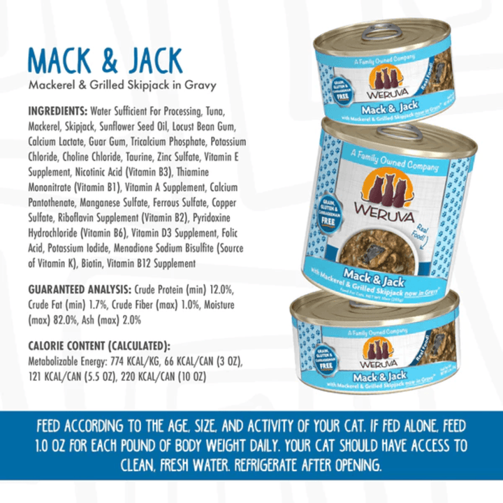 Weruva Wet Cat Food - Weruva Classic Cat  Mack & Jack with Mackerel & Grilled Skipjack in Gravy Canned 