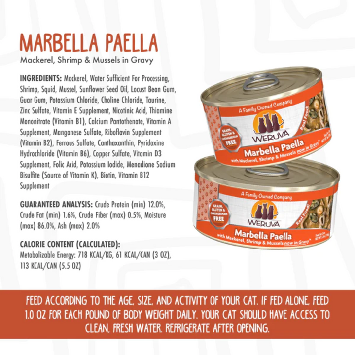Weruva Wet Cat Food - Weruva Classic Cat Marbella Paella with Mackerel, Shrimp & Mussels in Gravy Canned 