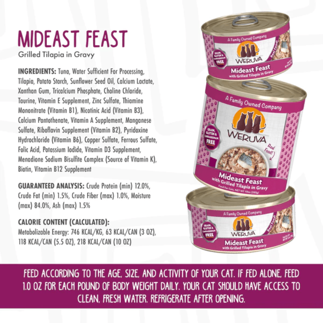 Weruva Wet Cat Food - Weruva Classic Cat Mideast Feast with Grilled Tilapia in Gravy Canned 