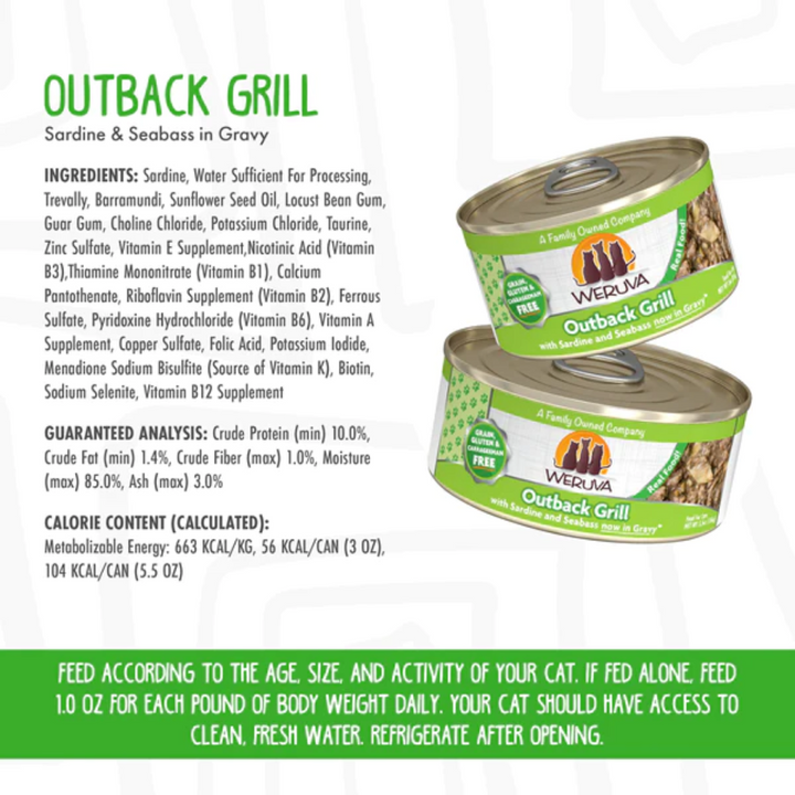 Weruva Wet Cat Food - Weruva Classic Cat Outback Grill with Sardine and Seabass in Gravy Canned 