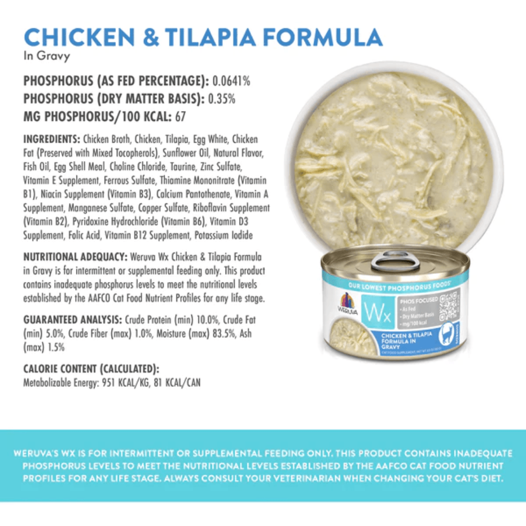 Weruva Wet Cat Food - Wx Phos Focused Chicken & Tilapia Formula Chicken & Tilapia in Gravy Canned 