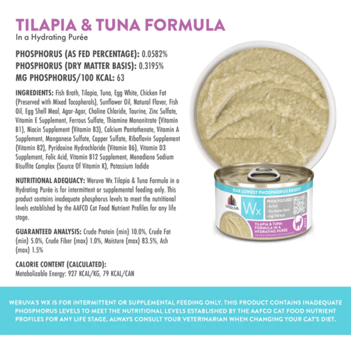 Weruva Wet Cat Food - Wx Phos Focused Tilapia & Tuna Formula Tilapia & Tuna in a Hydrating Purée Canned 