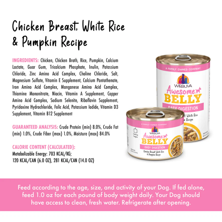 Weruva Wet Dog Food - Awesome Belly Chicken Breast, White Rice & Pumpkin Recipe In Broth Canned