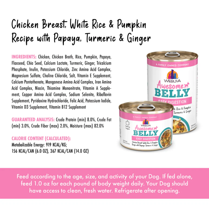 Weruva Wet Dog Food - Awesome Belly Chicken Breast, White Rice & Pumpkin Recipe with Papaya, Turmeric & Ginger In Broth Canned