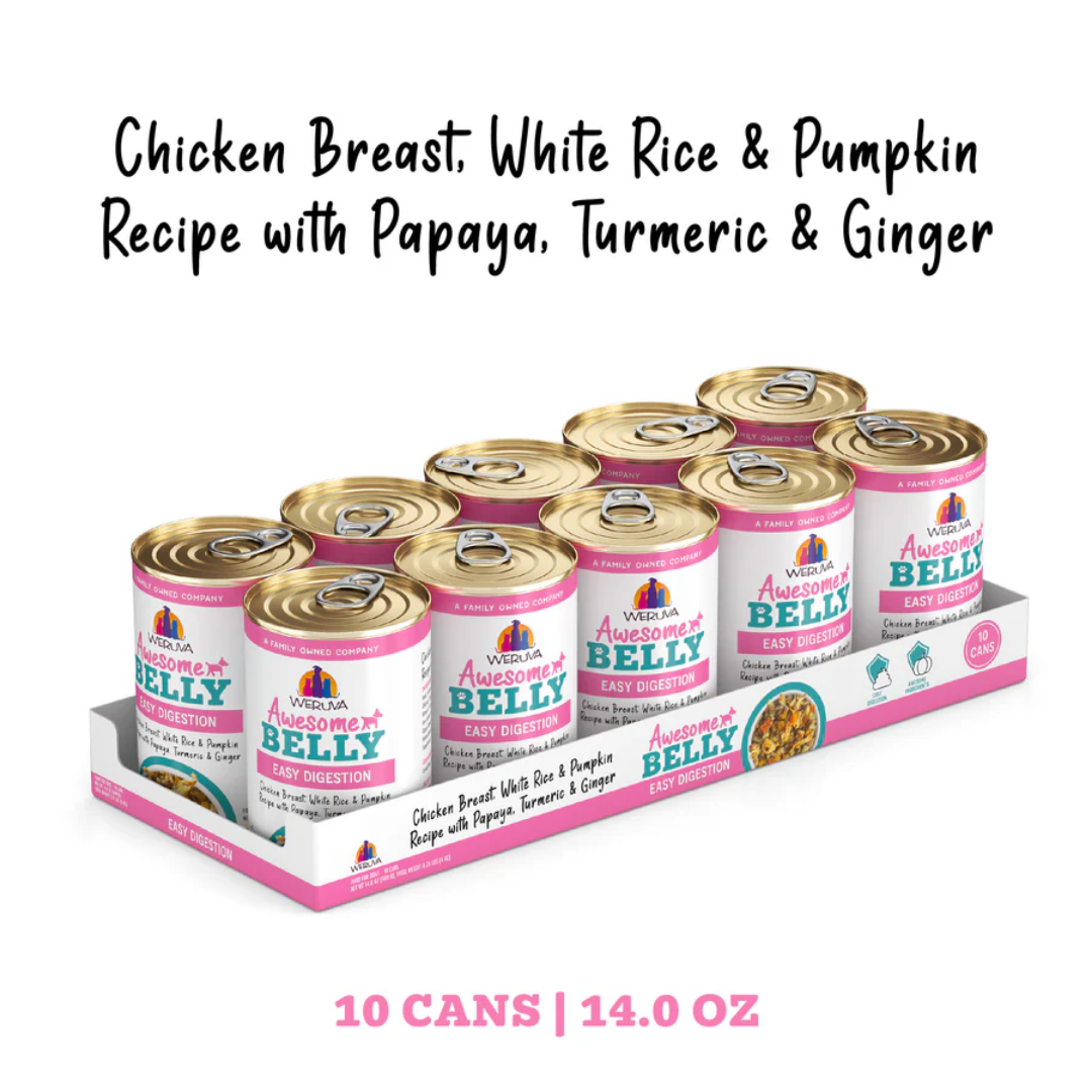 Weruva Wet Dog Food - Awesome Belly Chicken Breast, White Rice & Pumpkin Recipe with Papaya, Turmeric & Ginger In Broth Canned