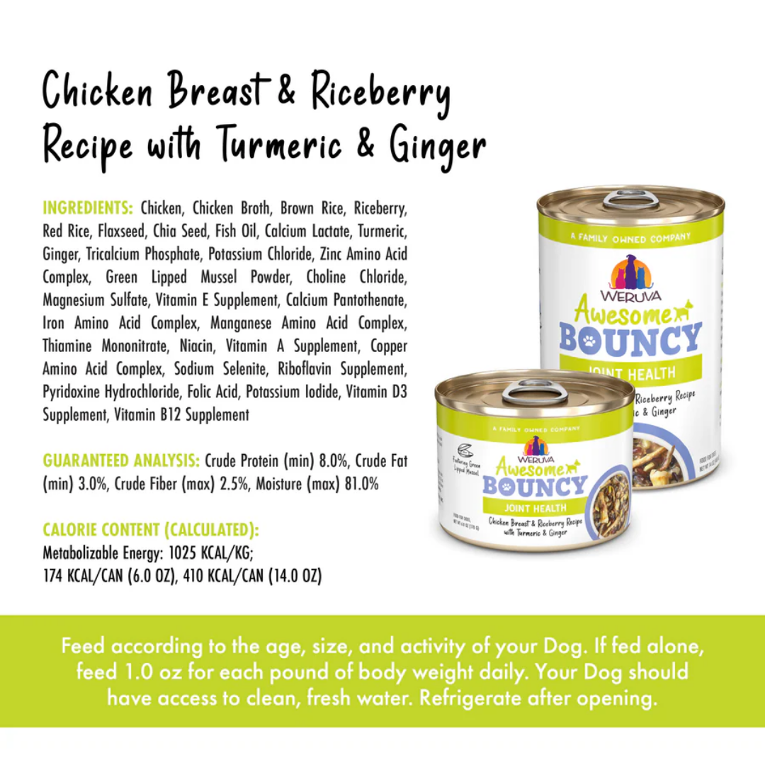 Weruva Wet Dog Food - Awesome Bouncy Chicken Breast & Riceberry Recipe with Turmeric & Ginger Canned