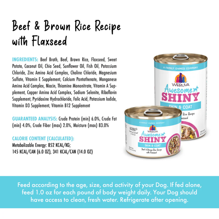 Weruva Wet Dog Food - Awesome Shiny Beef & Brown Rice Recipe with Flaxseed In Broth Canned