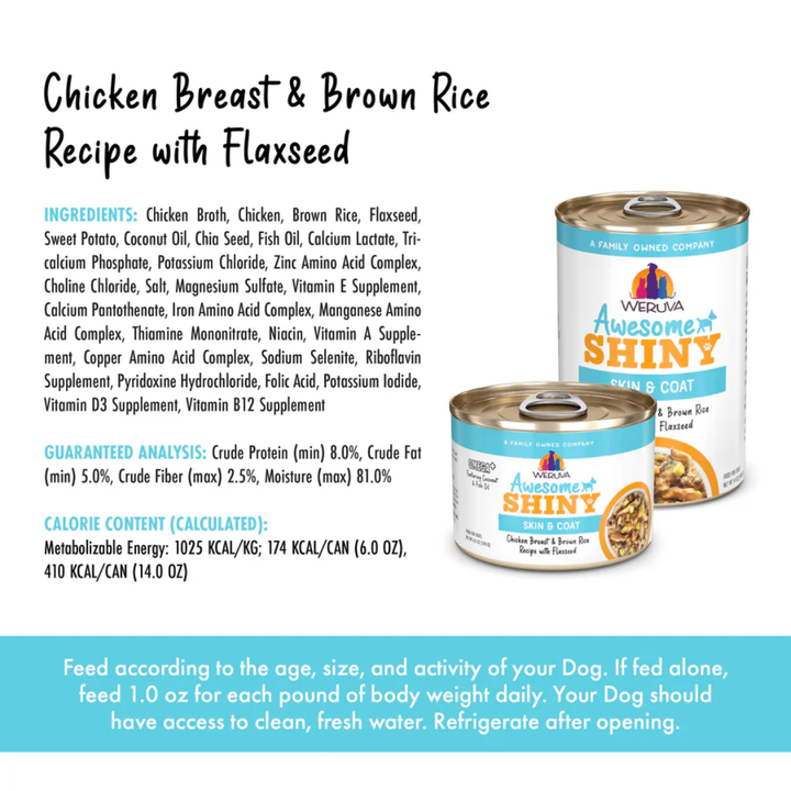 Weruva Wet Dog Food - Awesome Shiny Chicken Breast & Brown Rice Recipe with Flaxseed In Broth Canned