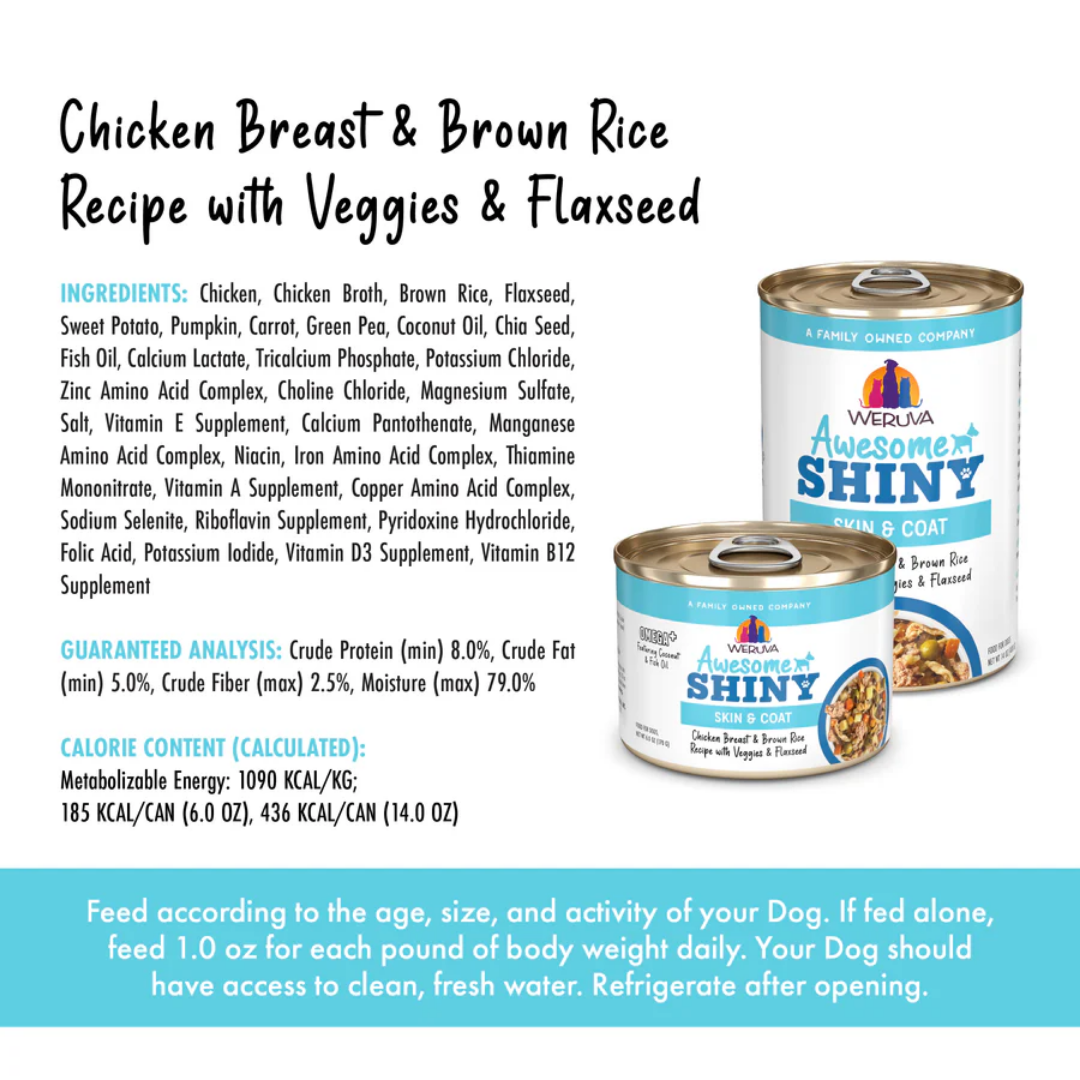 Weruva Wet Dog Food - Awesome Shiny Chicken Breast & Brown Rice Recipe with Veggies & Flaxseed In Broth Canned