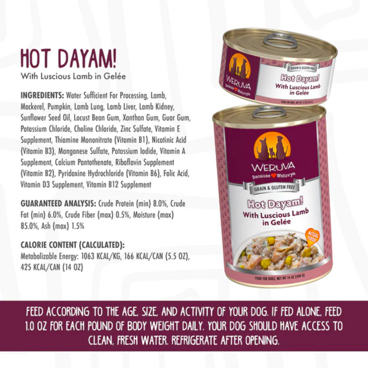 Weruva Wet Dog Food - Hot Dayam! with Luscious Lamb in Gelee Canned 