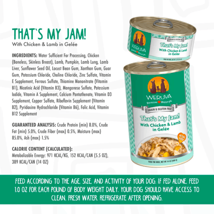 Weruva Wet Dog Food - Classics That's My Jam! with Chicken & Lamb in Gelée Canned 