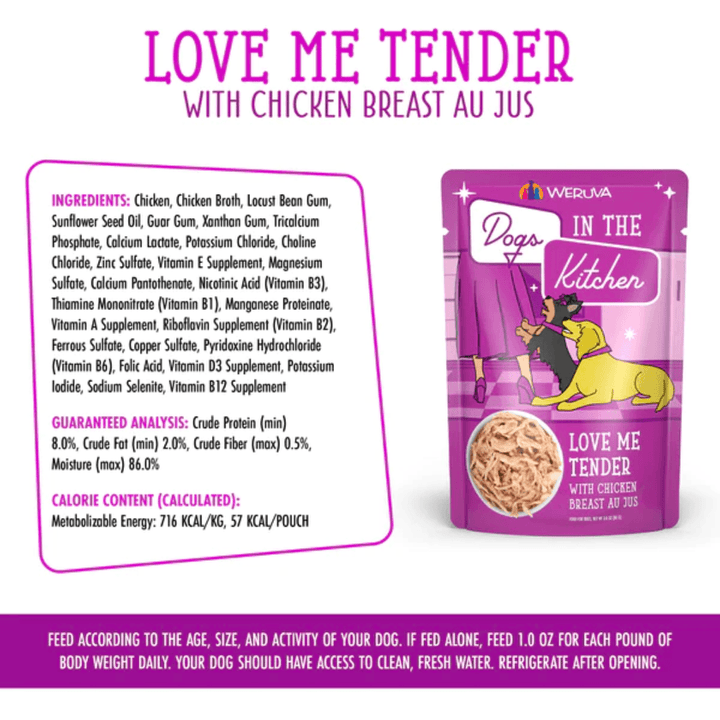 Weruva Wet Dog Food - Dogs in the Kitchen  Love Me Tender with Chicken Breast Au Jus Pouch 