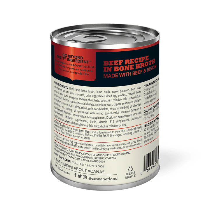 Acana Wet Dog Food - Premium Chunks Beef Recipe in Bone Broth Canned - Toronto Pets